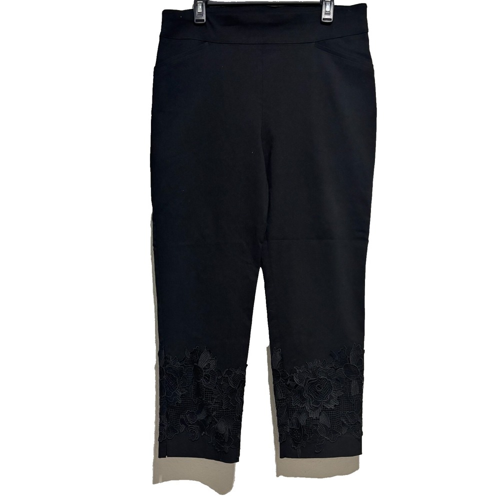 Chico's Perfect Stretch‎ by Womens Black Lace Applique Josie Slim Pant 2.5 L